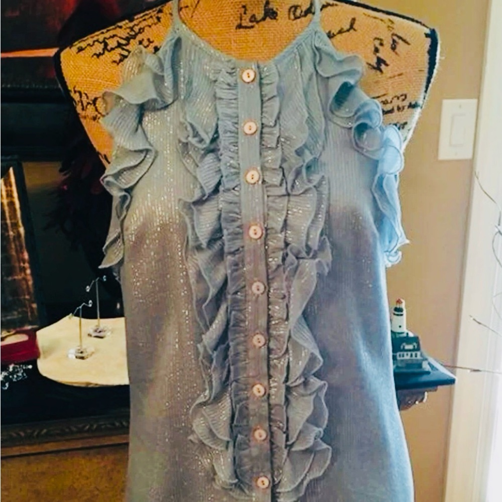 Nanette Lepore Blue Ruffle Front Blouse